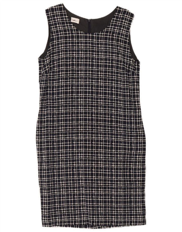 Vestido feminino Libra sem mangas com bainha UK 14 algodão xadrez médio azul marinho