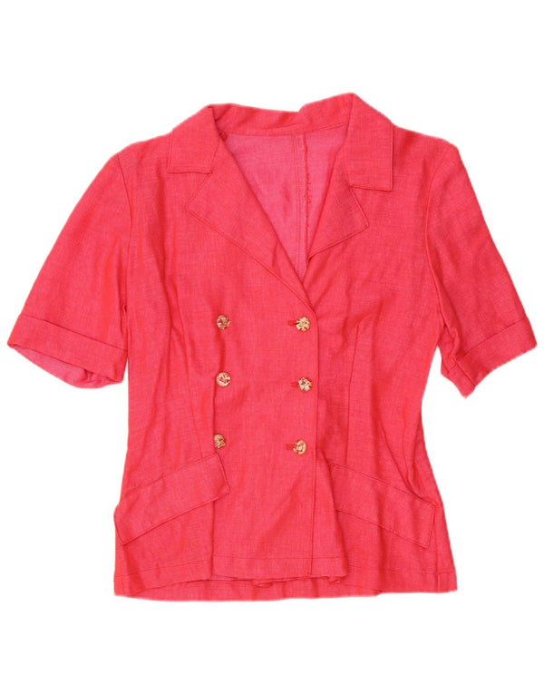 Cardigã feminino vintage de manga curta com peito duplo UK 10 rosa pequeno