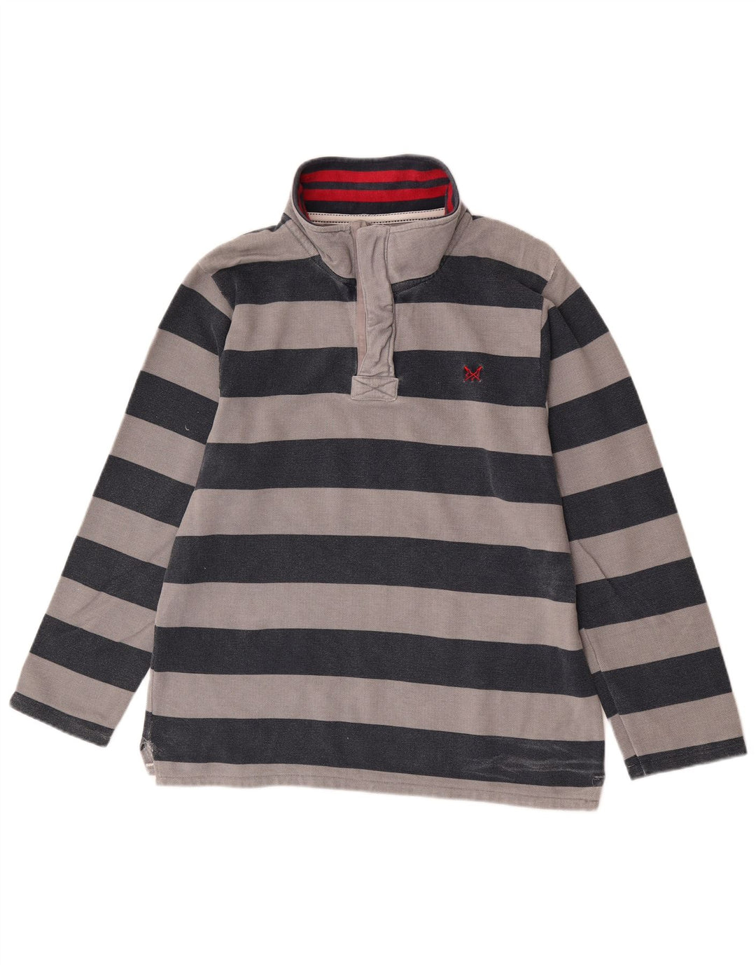 Crew Clothing Mens moletom com zíper e pescoço listrado cinza médio