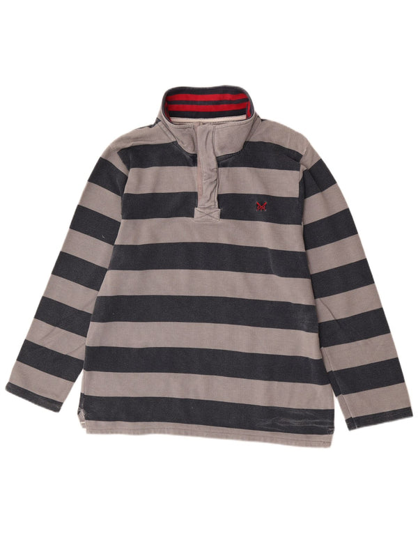 Crew Clothing Mens moletom com zíper e pescoço listrado cinza médio