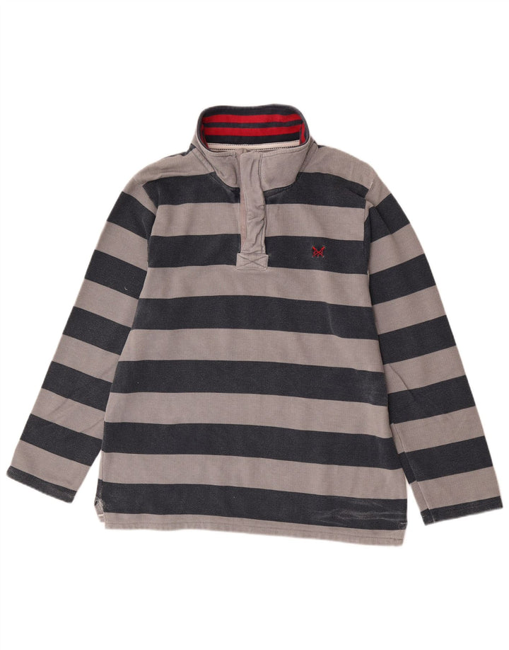 Crew Clothing Mens moletom com zíper e pescoço listrado cinza médio