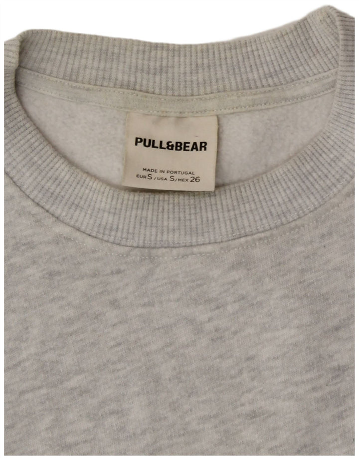 Pull & Bear moletom feminino gráfico jumper UK 10 pequeno cinza manchado