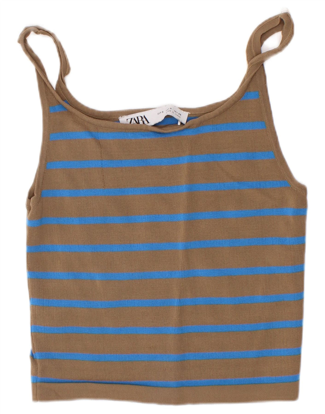 Zara Womens Crop Cami Top UK 8 Pequeno Viscose Listrado Marrom