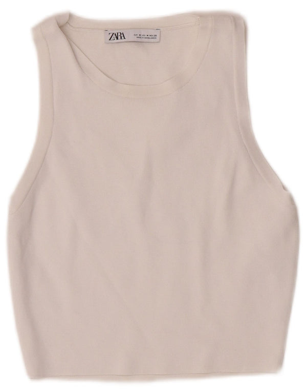 Zara Womens Crop Vest Top UK 12 Medium White Viscose
