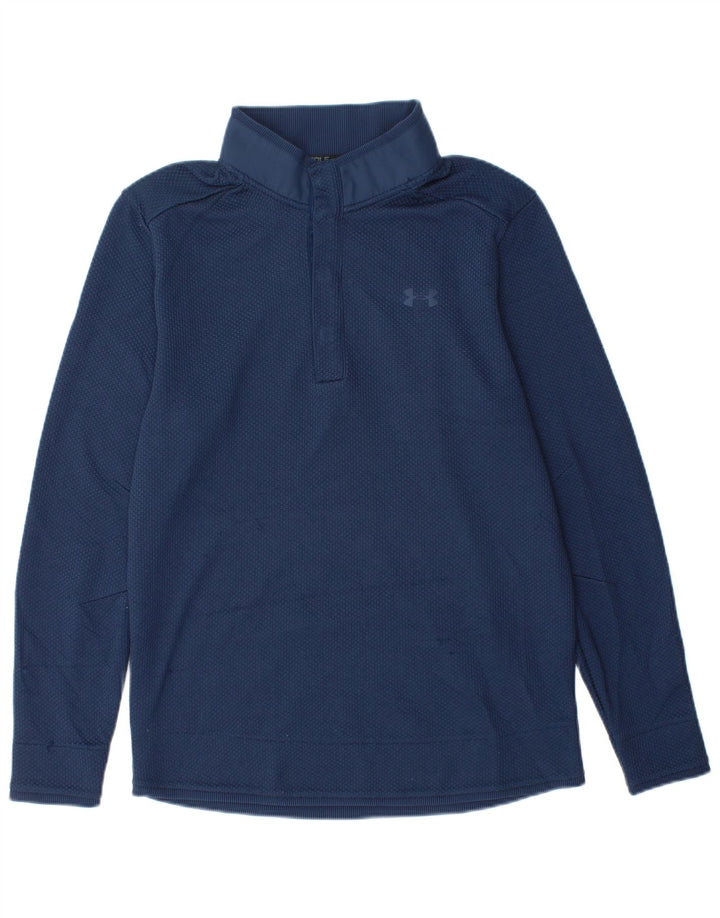UNDER ARMOUR Mens Cold Gear botão pescoço moletom jumper médio azul marinho