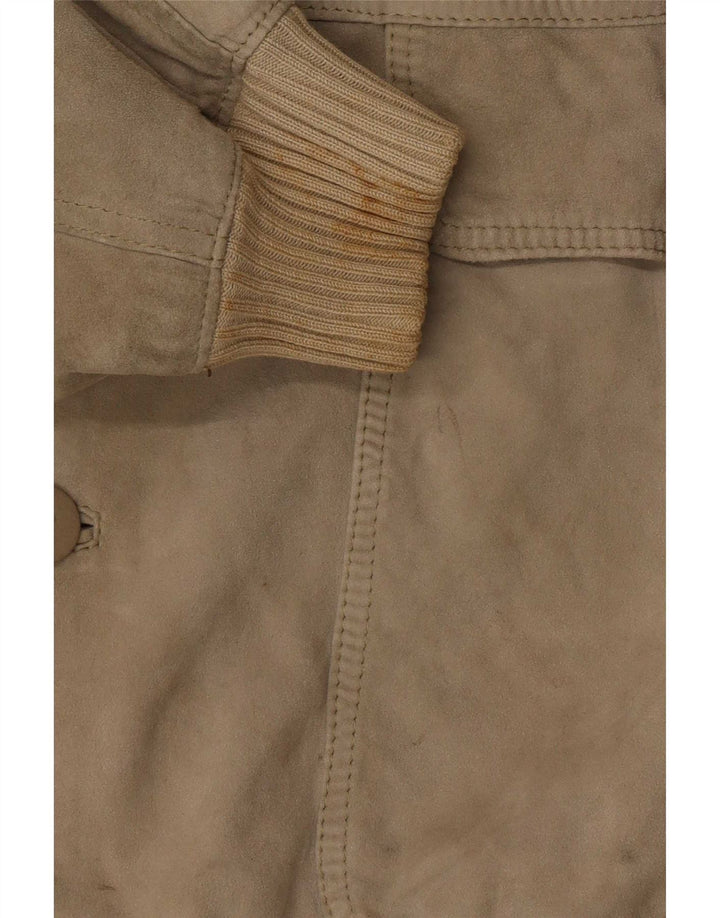 Jaqueta bomber masculina vintage de camurça UK 40 grande bege