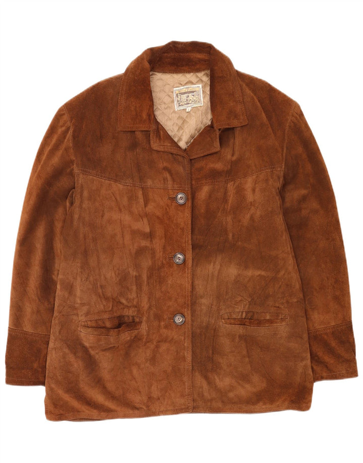 Jaqueta de camurça feminina vintage Reino Unido 16 grande couro marrom