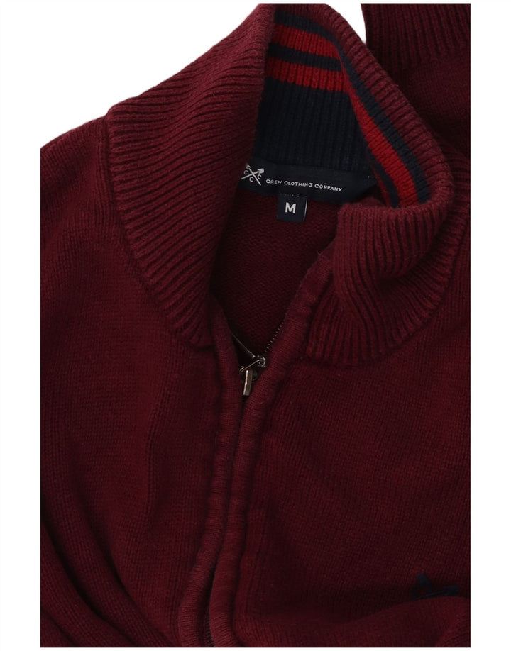 Crew Clothing Mens Cardigan Sweater Médio Algodão Borgonha