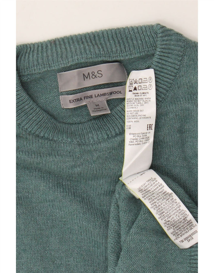 Suéter masculino Marks & Spencer com gola redonda, lã de cordeiro verde médio