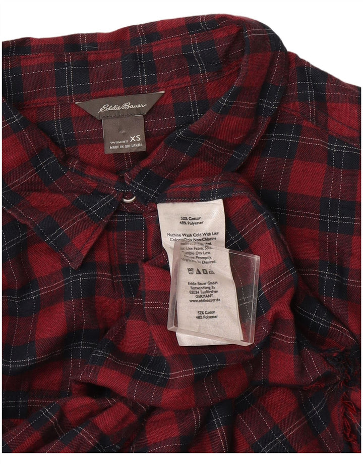 Camisa oversized feminina Eddie Bauer UK 6 XS algodão xadrez vermelho