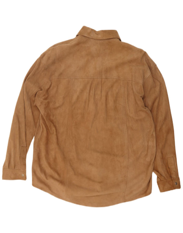 Camisa oversized feminina vintage de camurça Reino Unido 16 couro bege grande