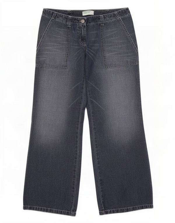Benetton Jeans feminino de perna larga IT 44 médio W30 L34 algodão azul marinho
