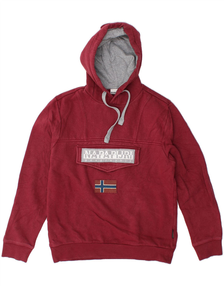 NAPAPIJRI Mens Graphic Hoodie Jumper XS Burgundy Cotton Vintage Napapijri and Second-Hand Napapijri from Messina Hembry 