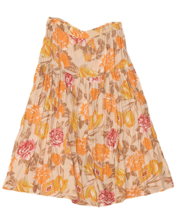 Saia feminina vintage cintura alta evasê grande W32 bege floral viscose