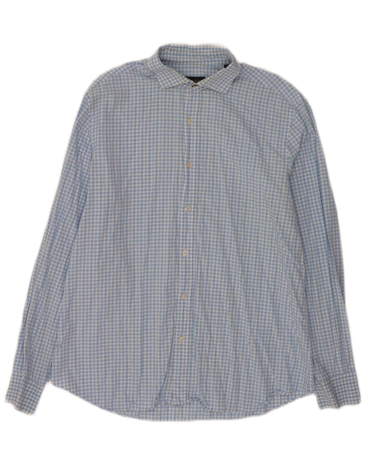 Camisa masculina casual Massimo Dutti XL algodão guingão azul