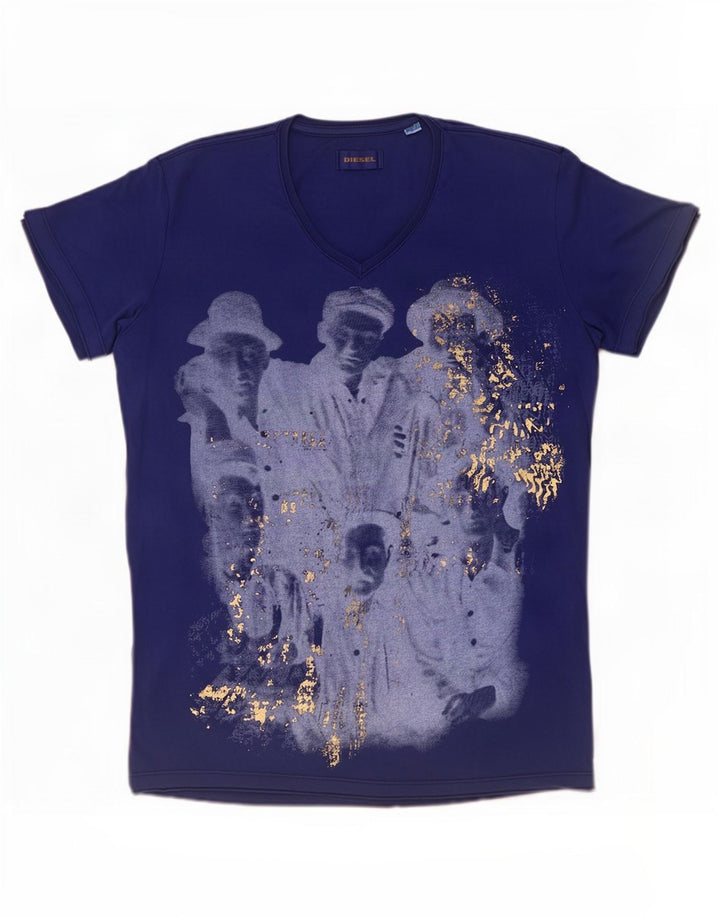 Diesel Camiseta Masculina Gráfica Top Grande Azul