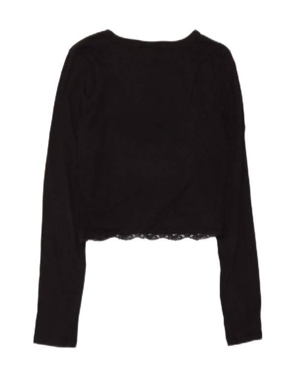 Topshop feminino crop top manga comprida Reino Unido 10 pequeno preto