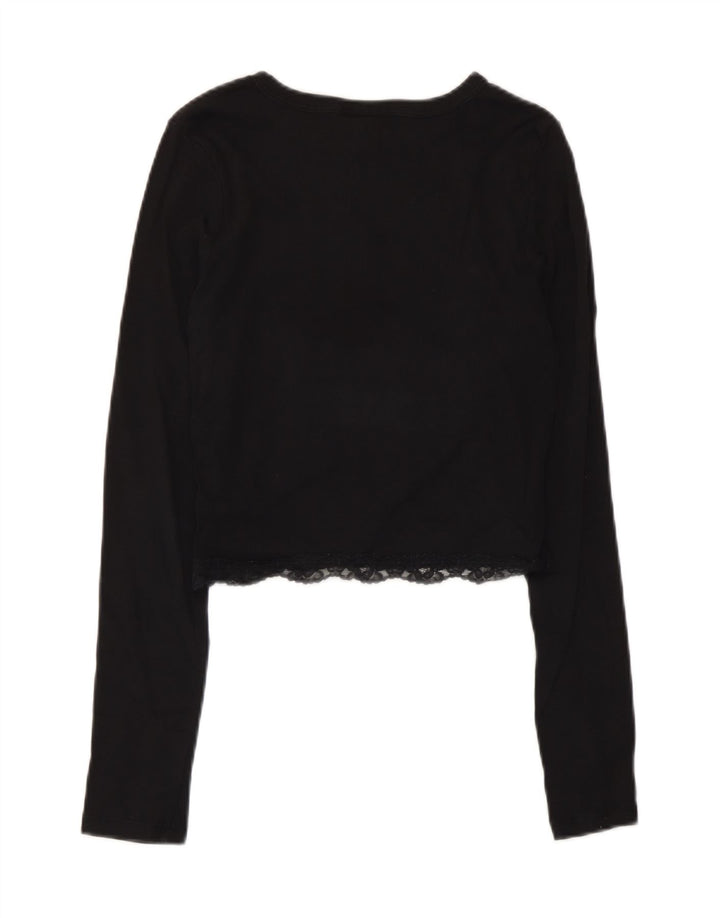 Topshop feminino crop top manga comprida Reino Unido 10 pequeno preto