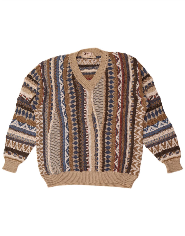 Suéter masculino Sevres com decote em V IT 50 médio multicolorido geométrico
