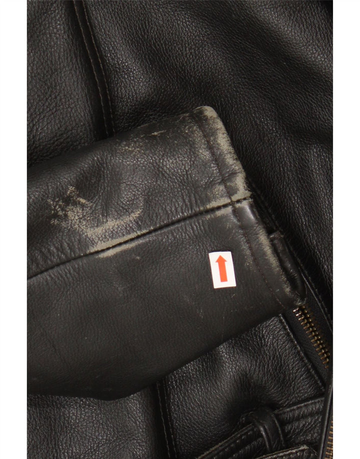 VINTAGE Mens Leather Biker Jacket IT 52 XL Black Leather