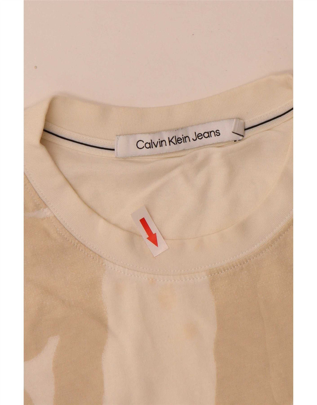 Calvin Klein Jeans Camiseta masculina gráfica top médio off white algodão