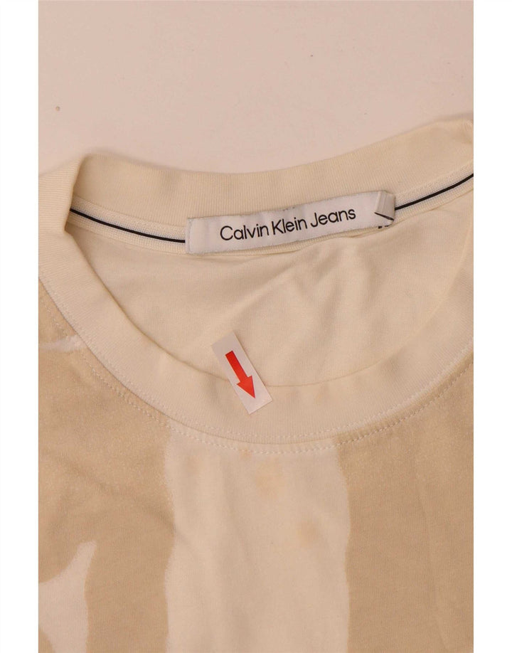 Calvin Klein Jeans Camiseta masculina gráfica top médio off white algodão