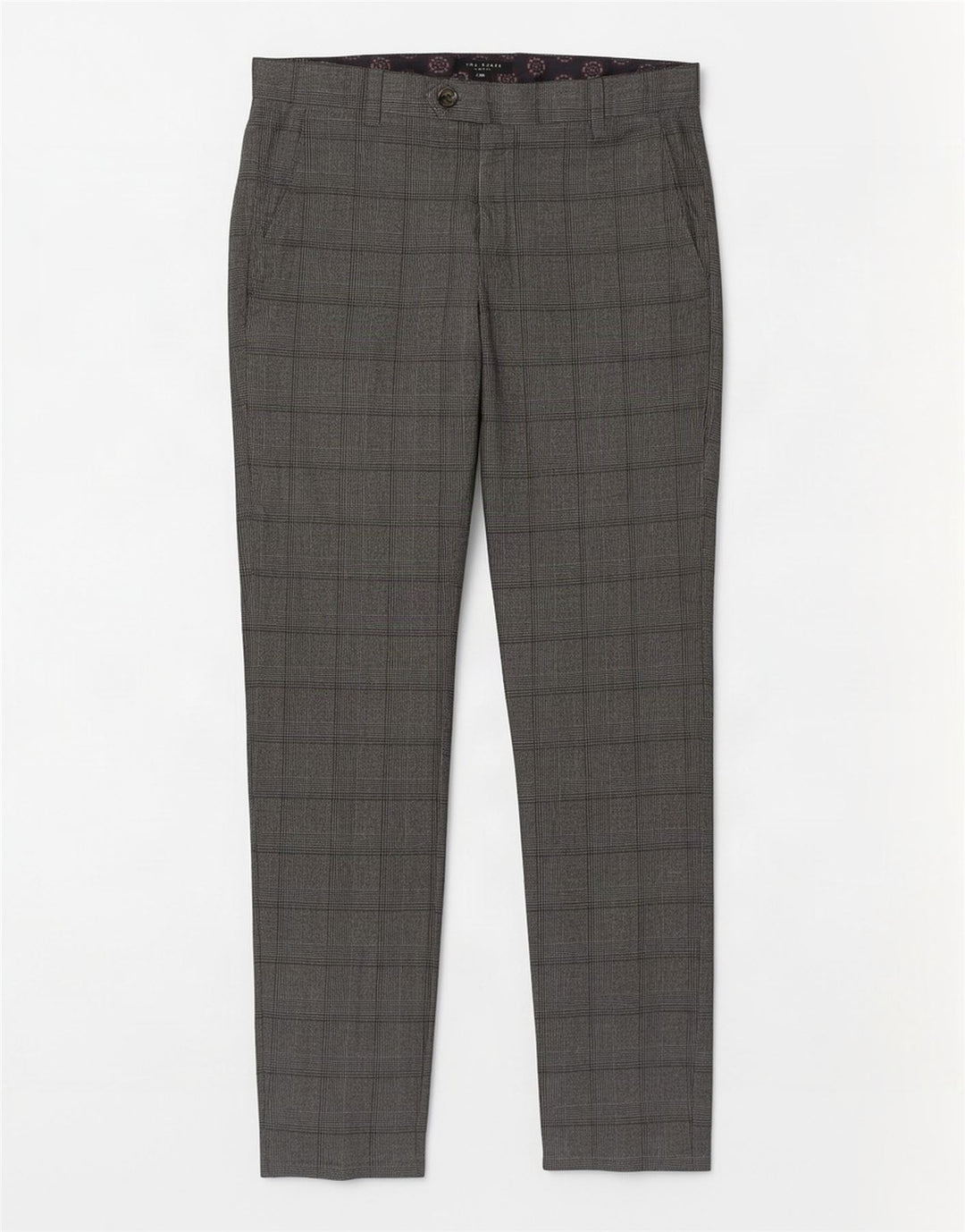 Calça casual slim masculina Ted Baker W32 L31 poliéster xadrez cinza