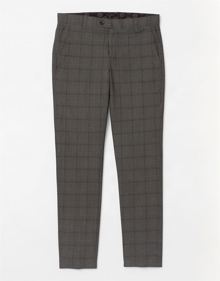 Calça casual slim masculina Ted Baker W32 L31 poliéster xadrez cinza