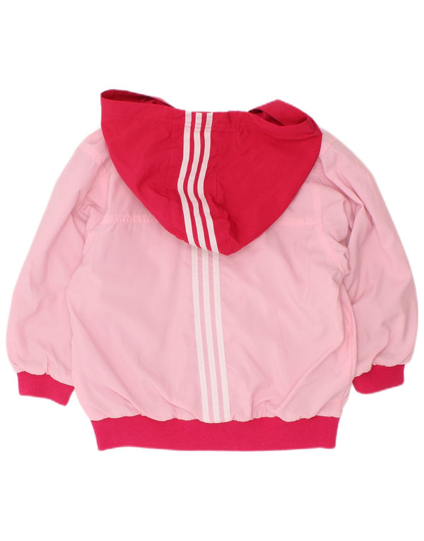 Jaqueta de chuva com capuz Adidas para meninas 2-3 anos rosa colorblock poliéster