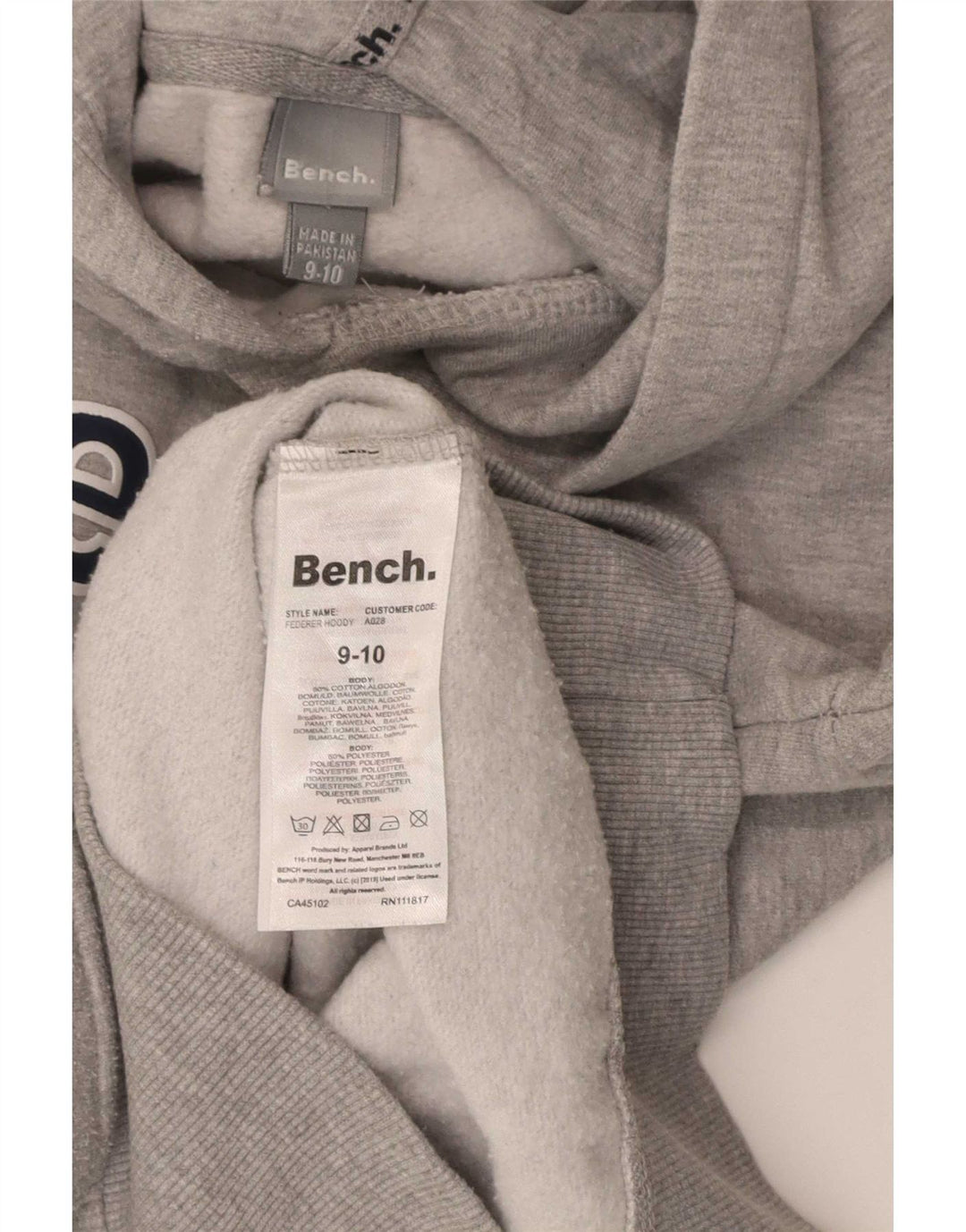 Suéter com capuz gráfico Bench Boys 9-10 anos algodão cinza