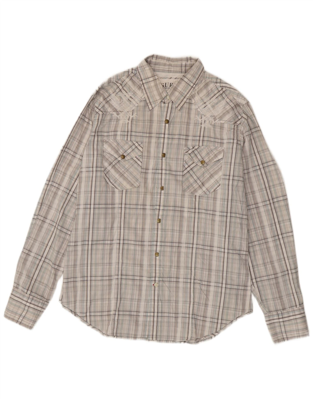 Camisa masculina Guess grande algodão xadrez cinza
