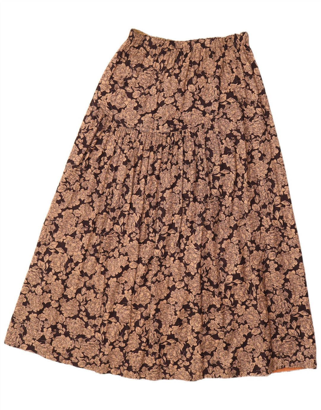 Saia evasê feminina VINTAGE média W30 marrom floral viscose