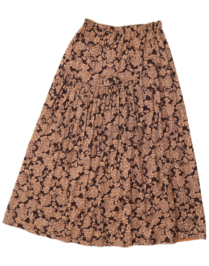 Saia evasê feminina VINTAGE média W30 marrom floral viscose