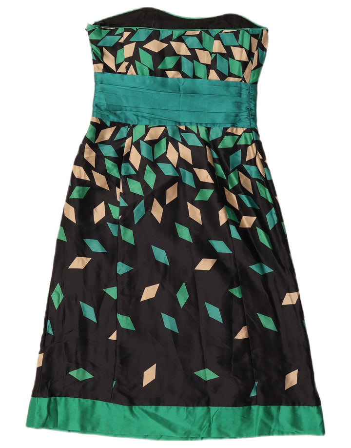 Vestido feminino Monsoon sem alças UK 8 pequeno seda geométrica preta