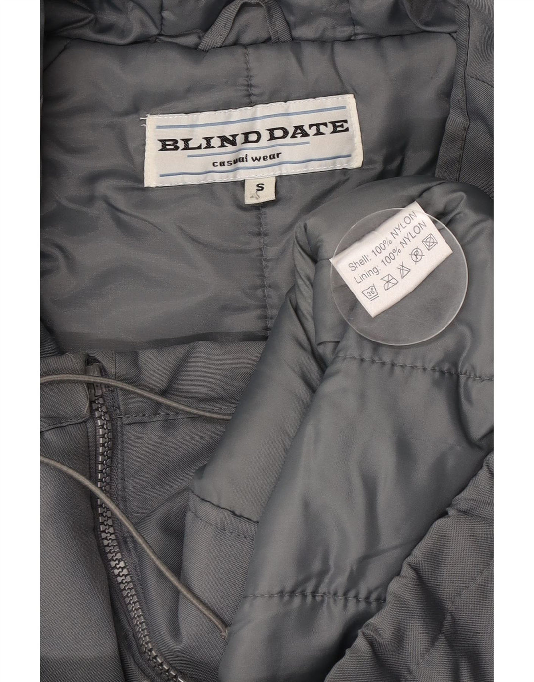Jaqueta corta-vento oversized com capuz feminino vintage Reino Unido 10 nylon cinza pequeno