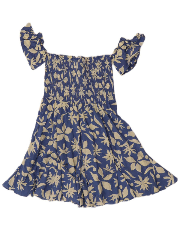 Vestido curto feminino Zara com ombros de fora UK 4 XS azul floral algodão