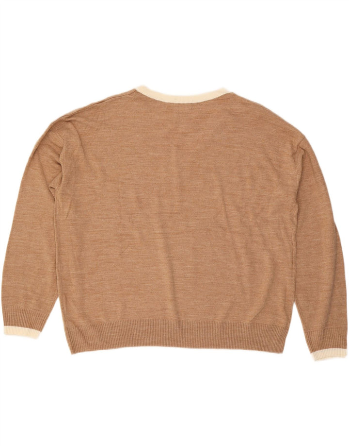 MARKS & SPENCER Womens Crop V-Neck Jumper Sweater UK 22 3XL Beige Acrylic Vintage Marks & Spencer and Second-Hand Marks & Spencer from Messina Hembry 