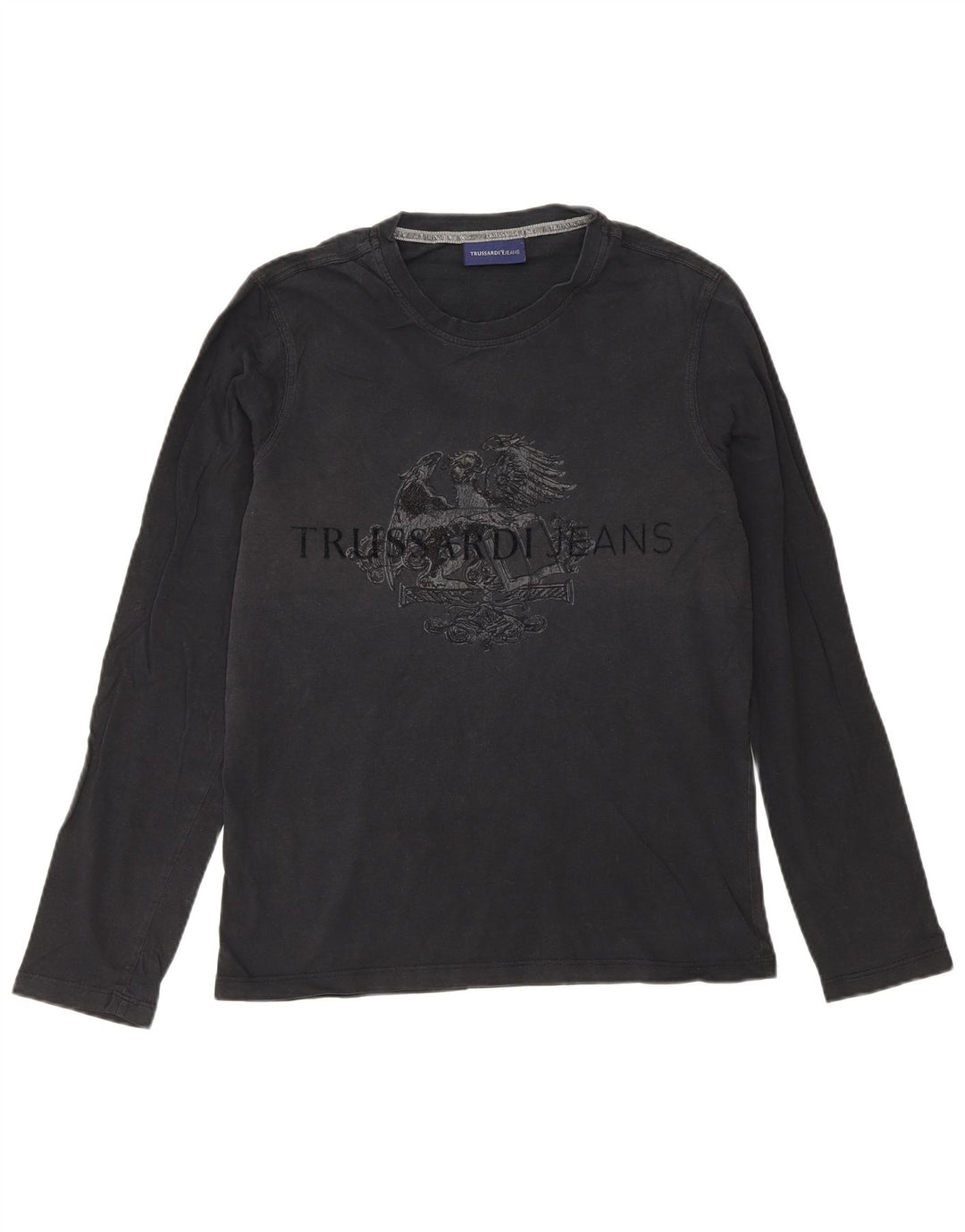 Trussardi Jeans Mens Gráfico Top Manga Longa Pequeno Preto