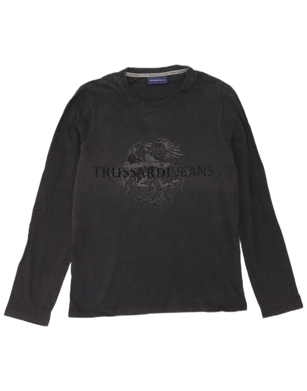 Trussardi Jeans Mens Gráfico Top Manga Longa Pequeno Preto