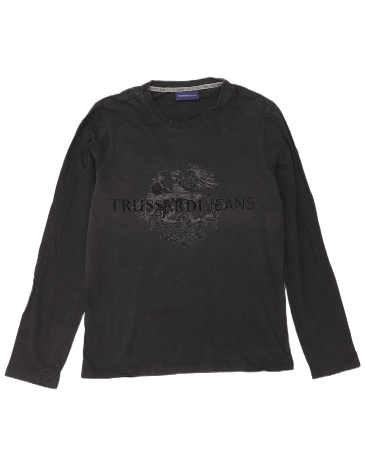 Trussardi Jeans Mens Gráfico Top Manga Longa Pequeno Preto
