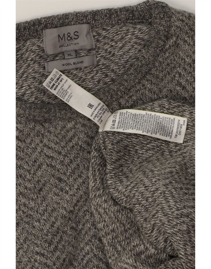 Suéter masculino Marks & Spencer com gola redonda XL cinza espinha de peixe