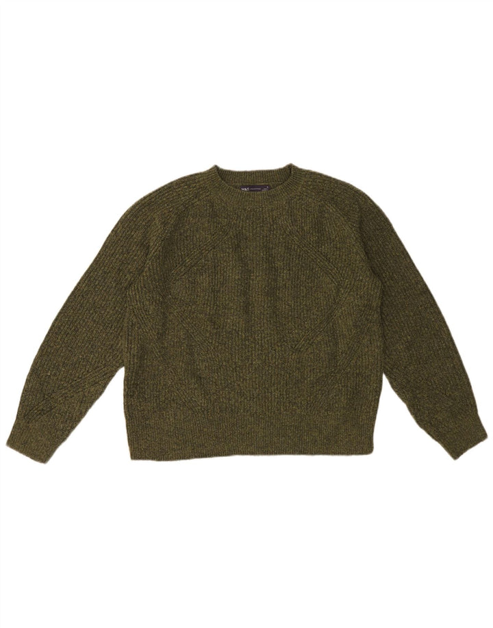 Marks & Spencer Suéter com Decote Redondo Feminino UK 14 Médio Khaki Mesclado