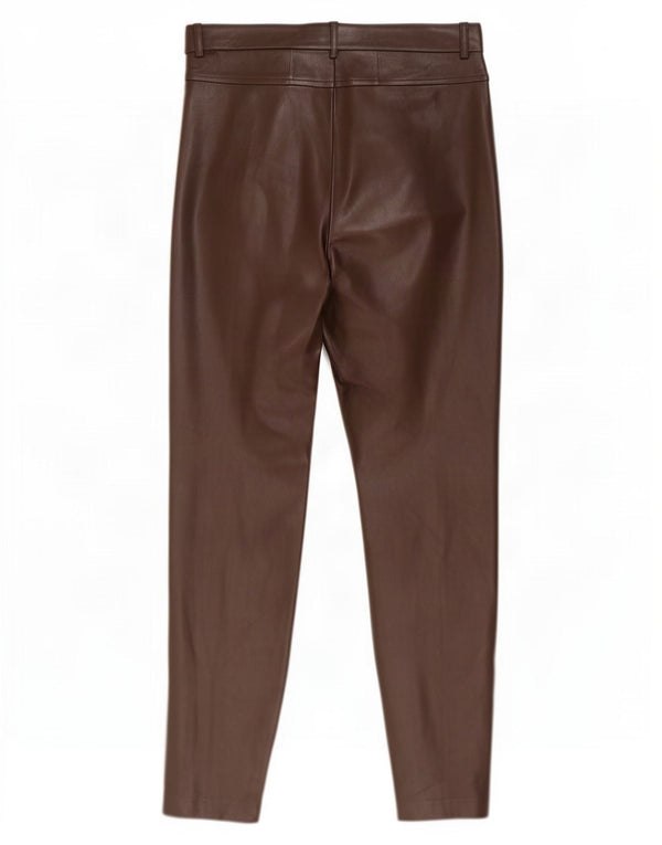 Zara Calça feminina slim de couro sintético grande W30 L29 marrom polietileno