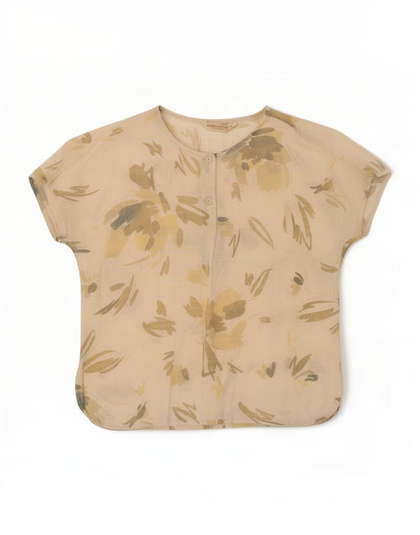 Marina Rinaldi Womens Blouse Top Size 19 Small Beige Floral Linen