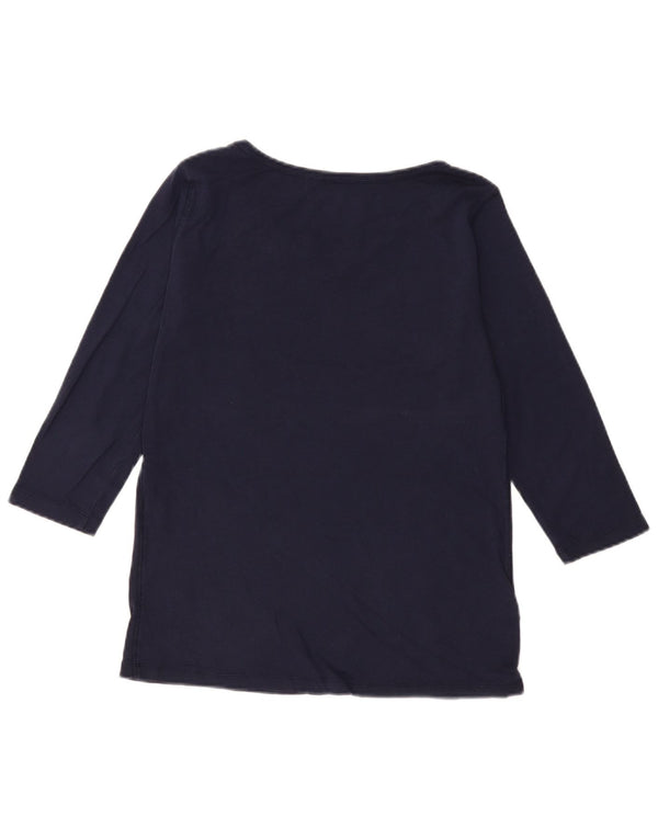 EDDIE BAUER Womens Top 3/4 Sleeve UK 16 Large Navy Blue Cotton