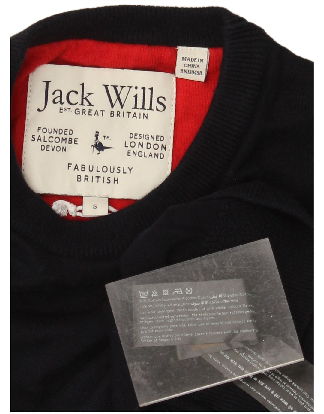 Suéter masculino JACK WILLS com gola redonda e algodão azul marinho pequeno