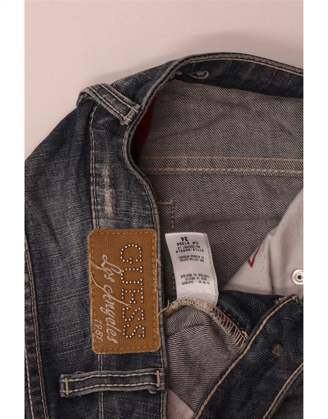 Guess Jeans femininos desgastados slim W24 L34 algodão azul