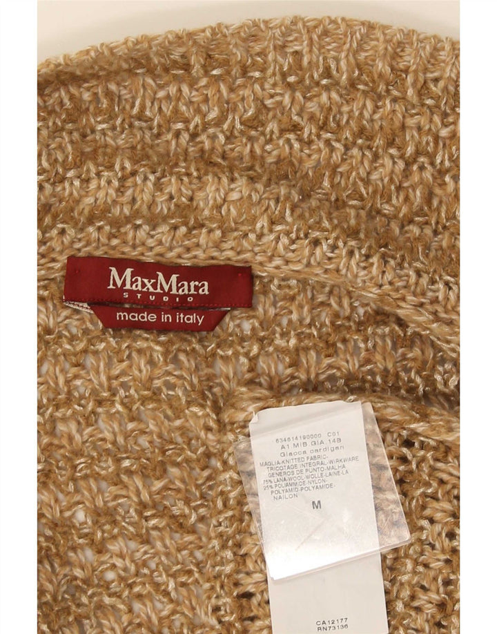 Suéter cardigã aberto feminino Max Mara Reino Unido 14 lã marrom médio