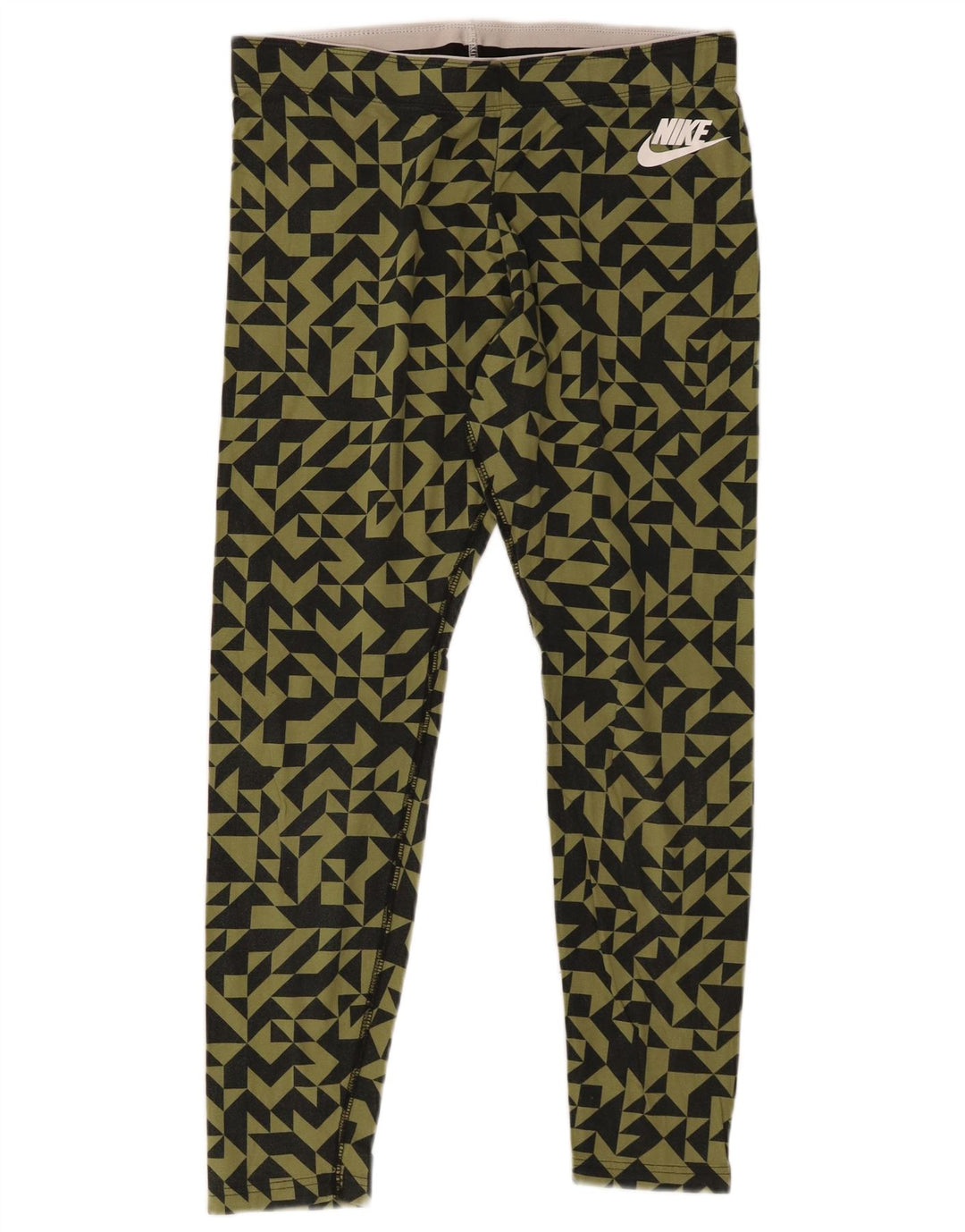 Leggings femininas Nike UK 14 grandes cáqui de algodão geométrico