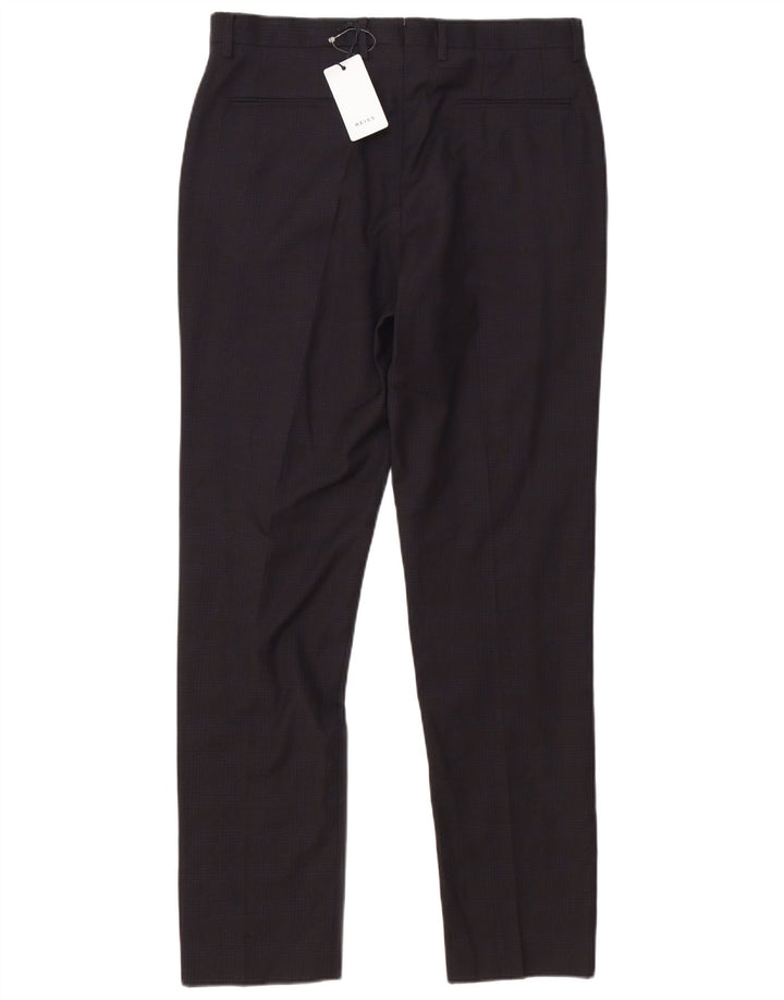 Calça masculina Reiss Slim Suit W34 L32 preta xadrez lã